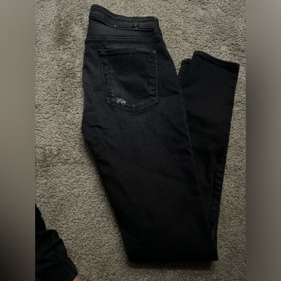 7 For All Mankind Faded Black The Skinny Distressed Jeans Size 27 - Picture 4 of 10